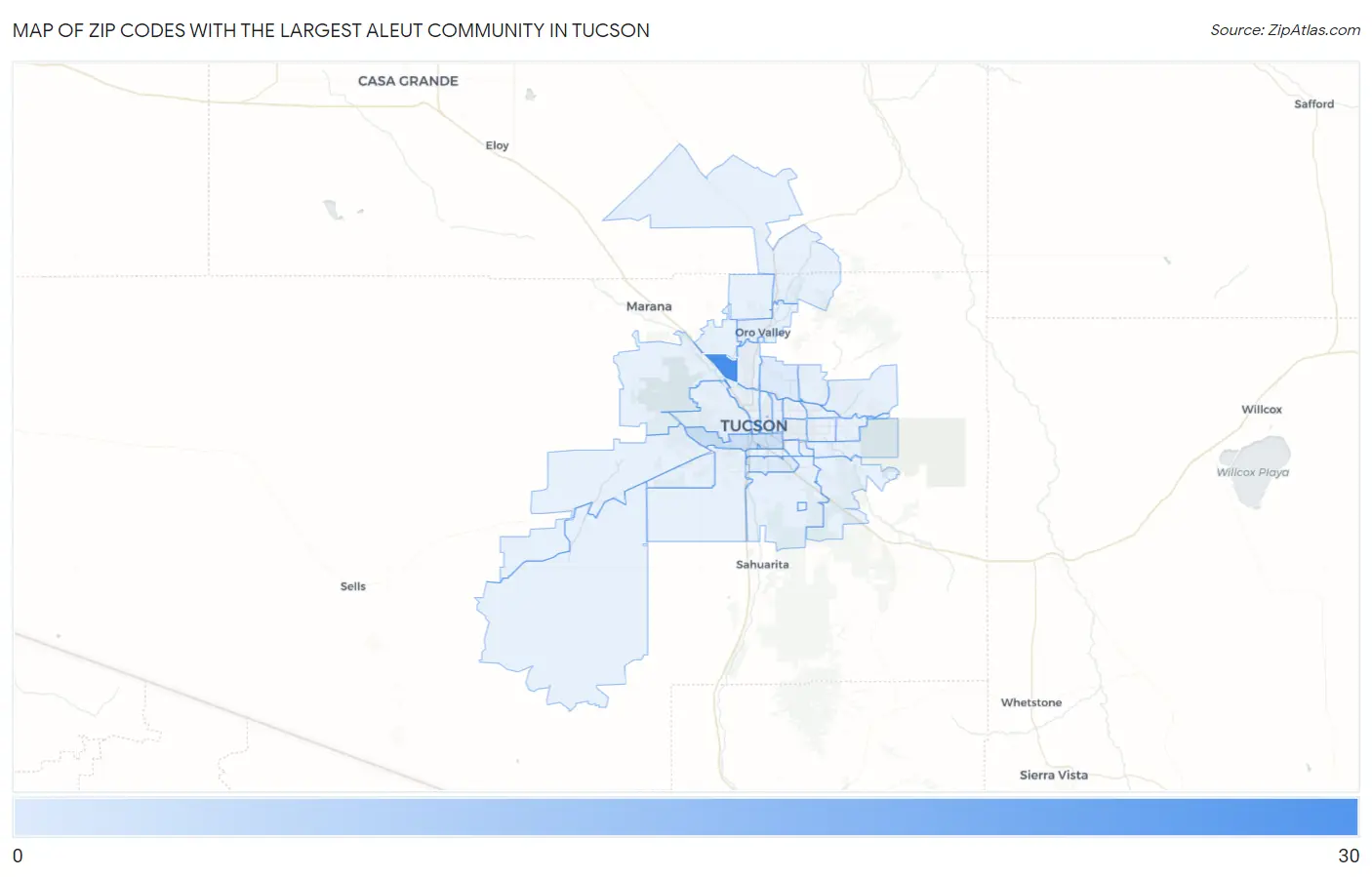 Zip Codes with the Largest Aleut Community in Tucson Map