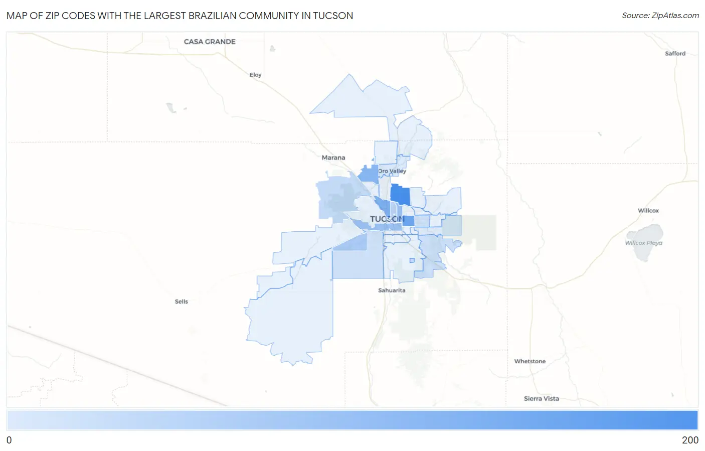Zip Codes with the Largest Brazilian Community in Tucson Map