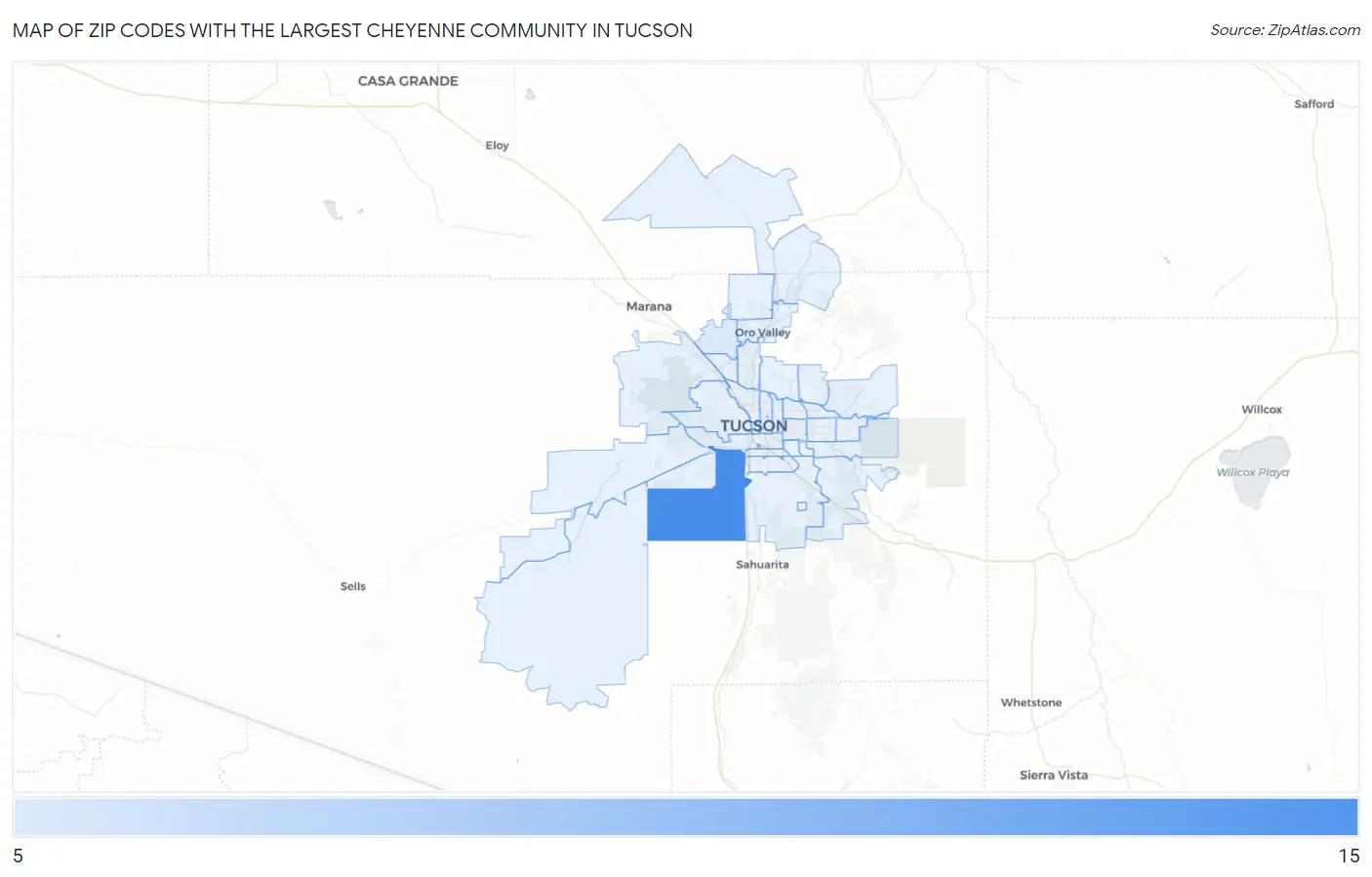 Zip Codes with the Largest Cheyenne Community in Tucson Map