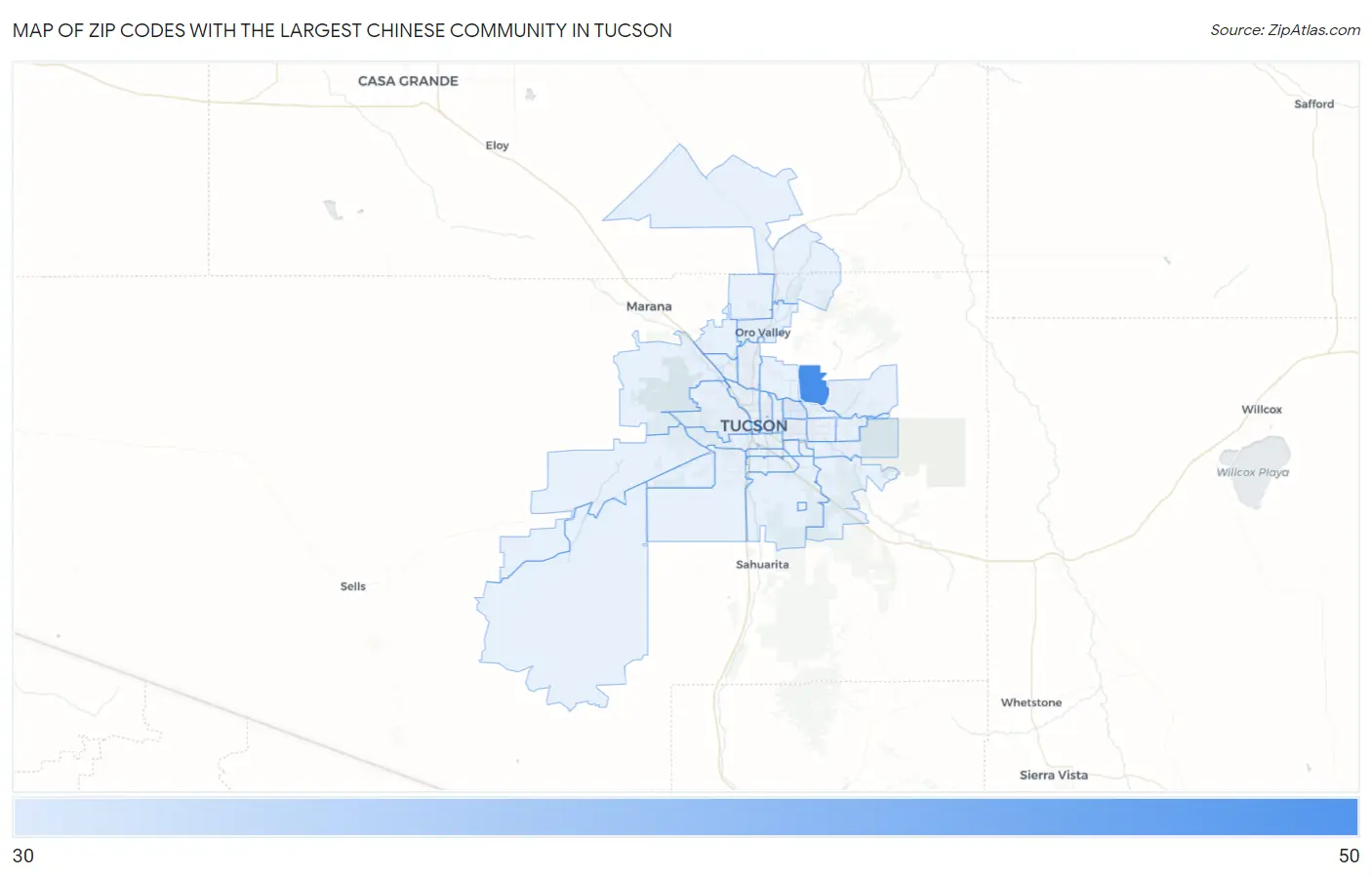 Zip Codes with the Largest Chinese Community in Tucson Map