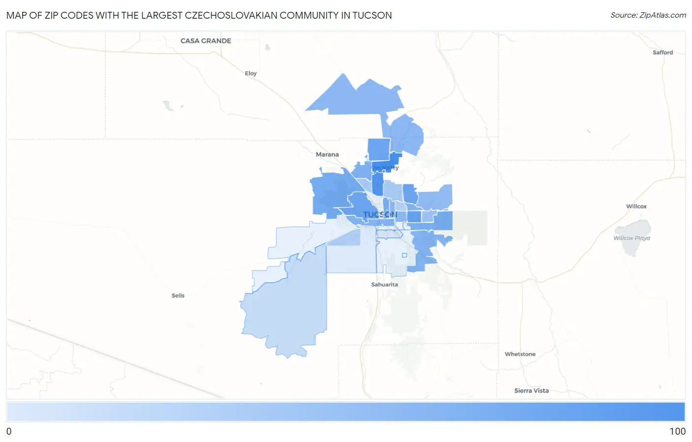 Zip Codes with the Largest Czechoslovakian Community in Tucson Map