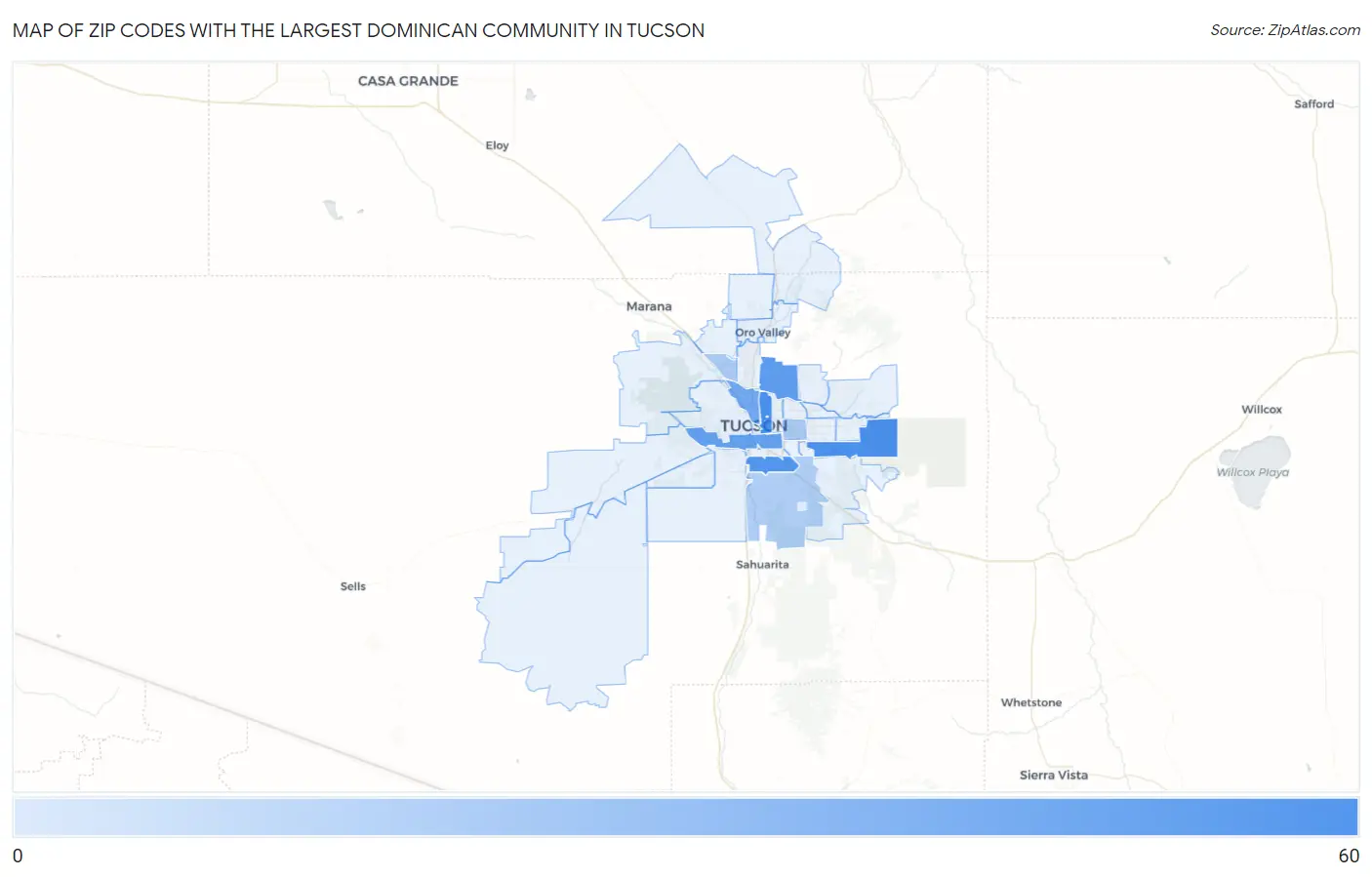 Zip Codes with the Largest Dominican Community in Tucson Map