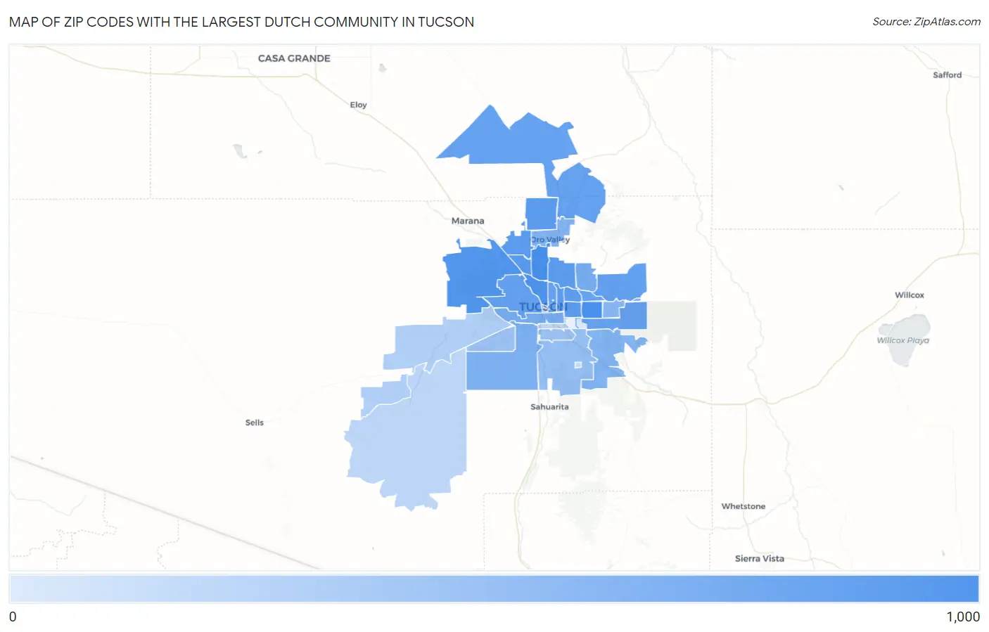 Zip Codes with the Largest Dutch Community in Tucson Map