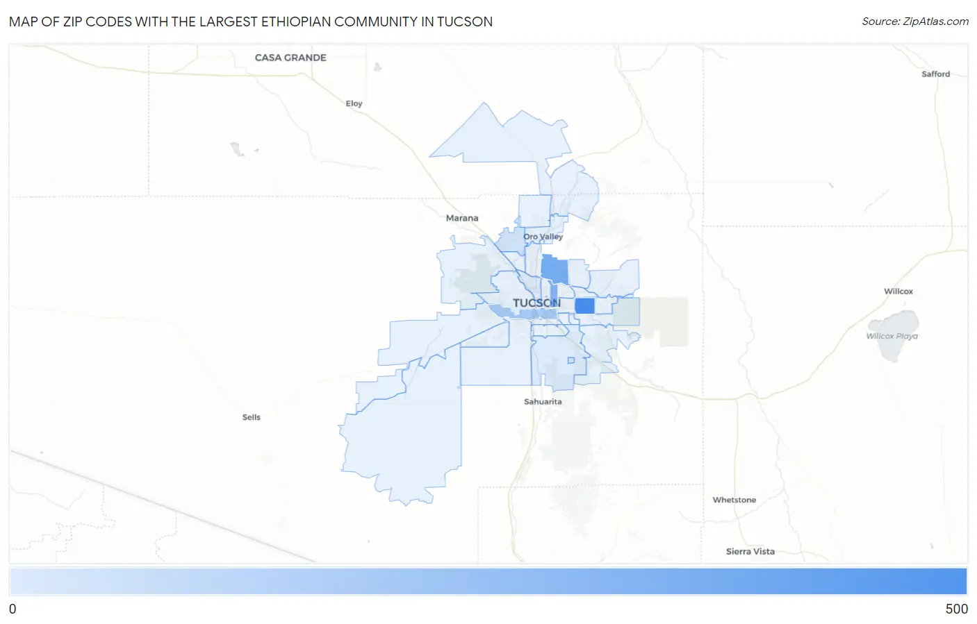 Zip Codes with the Largest Ethiopian Community in Tucson Map