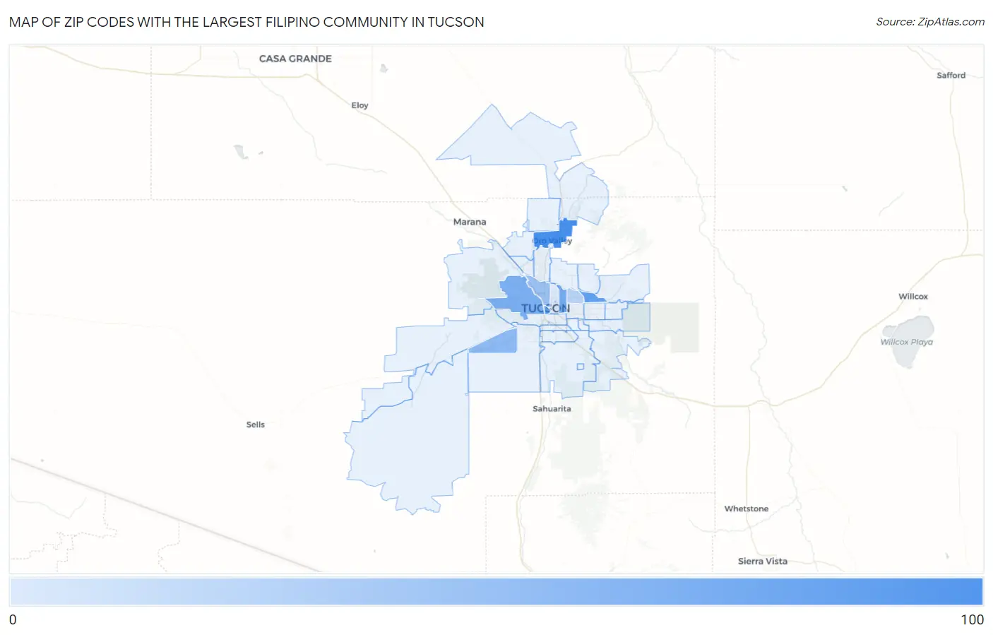 Zip Codes with the Largest Filipino Community in Tucson Map