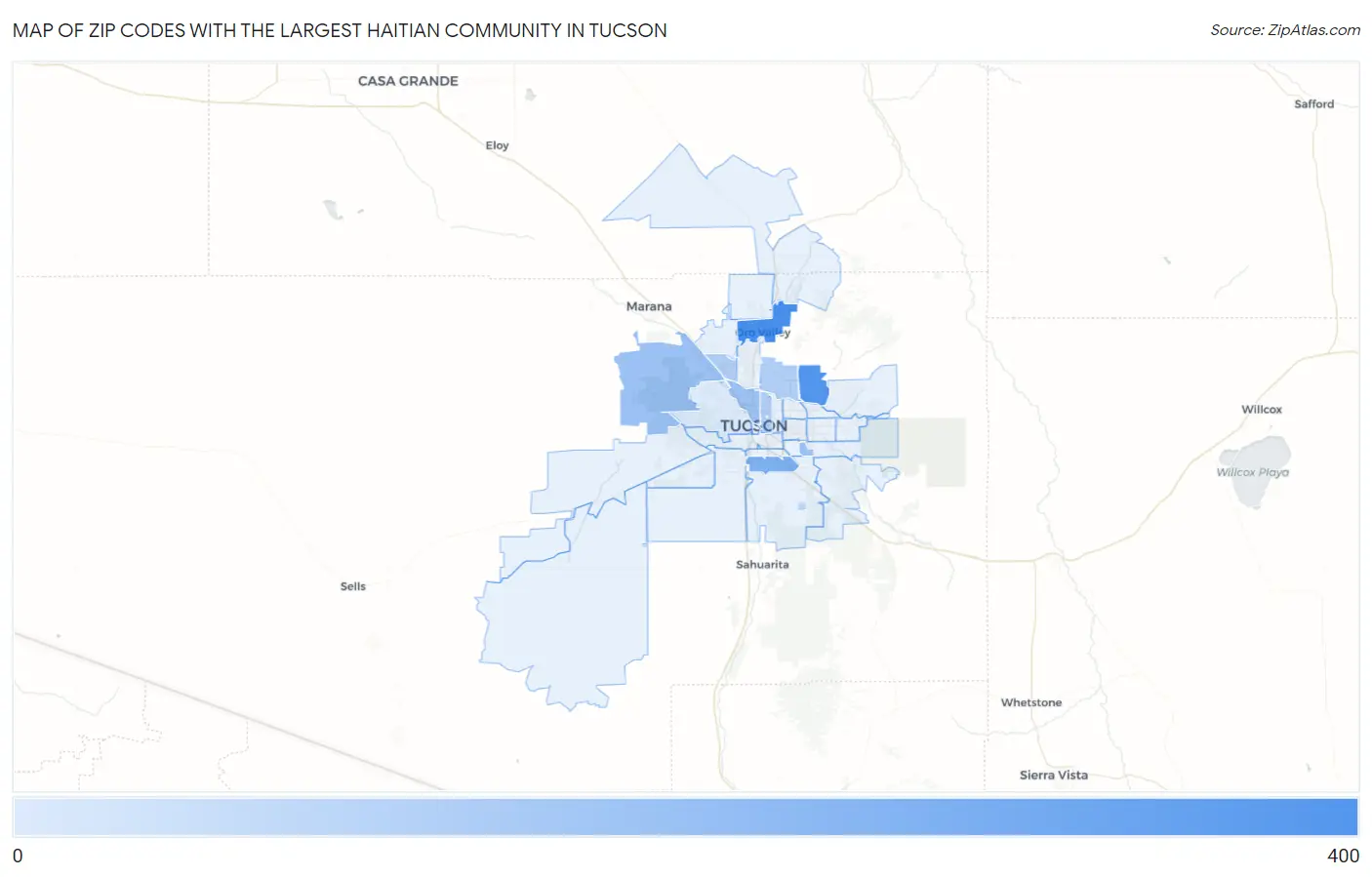 Zip Codes with the Largest Haitian Community in Tucson Map