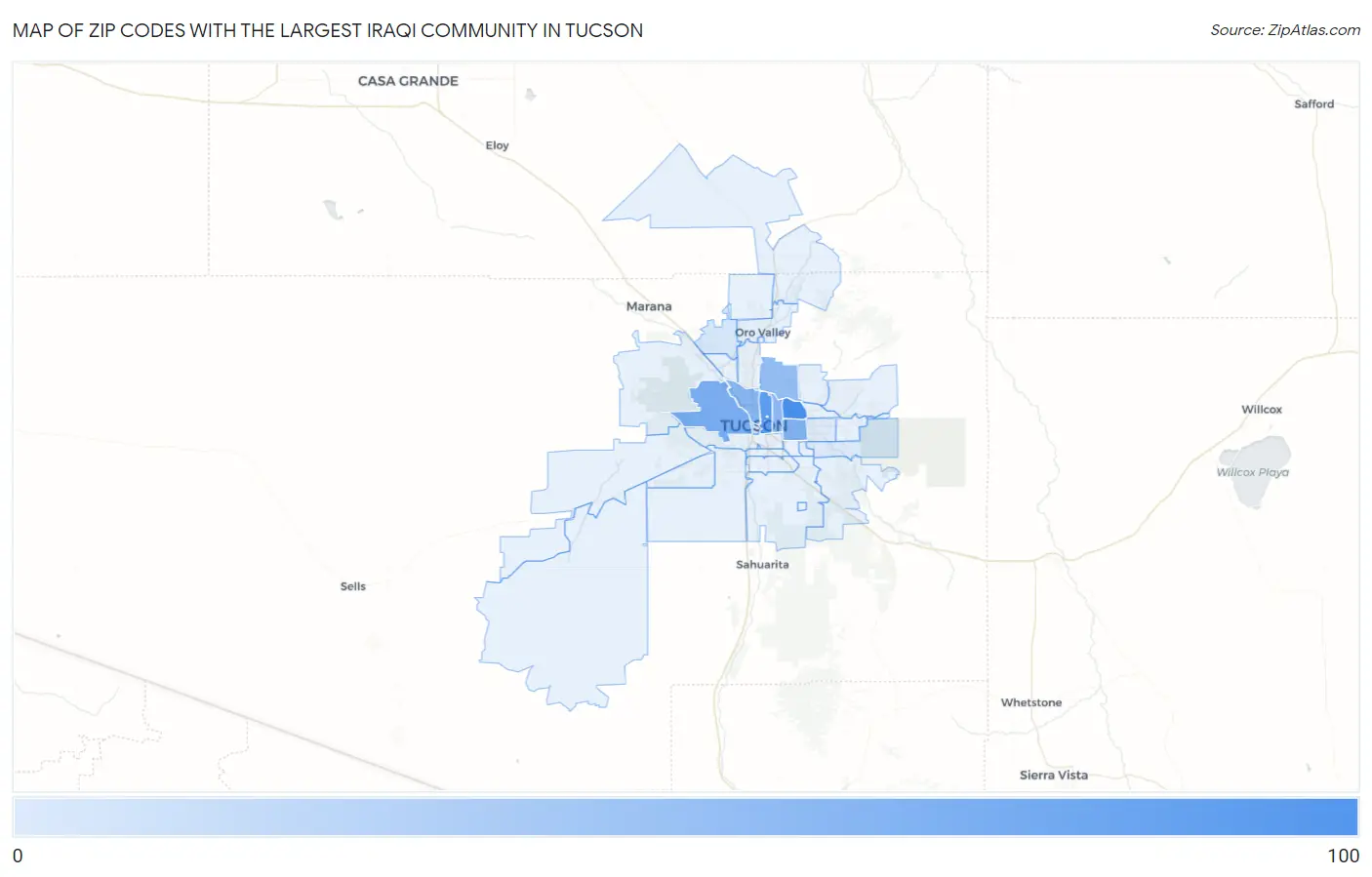 Zip Codes with the Largest Iraqi Community in Tucson Map