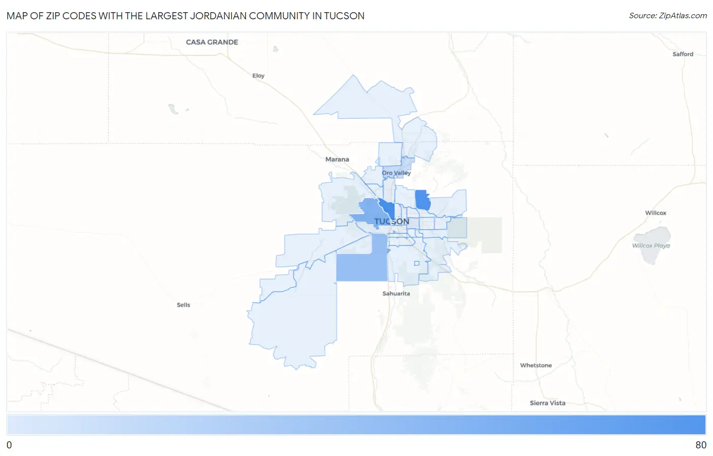 Zip Codes with the Largest Jordanian Community in Tucson Map
