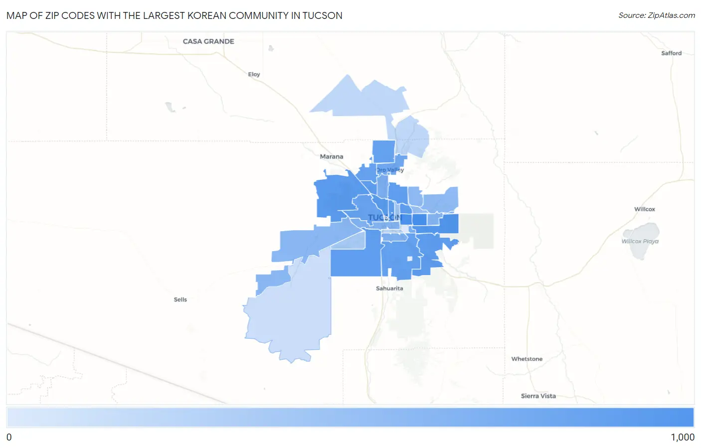 Zip Codes with the Largest Korean Community in Tucson Map