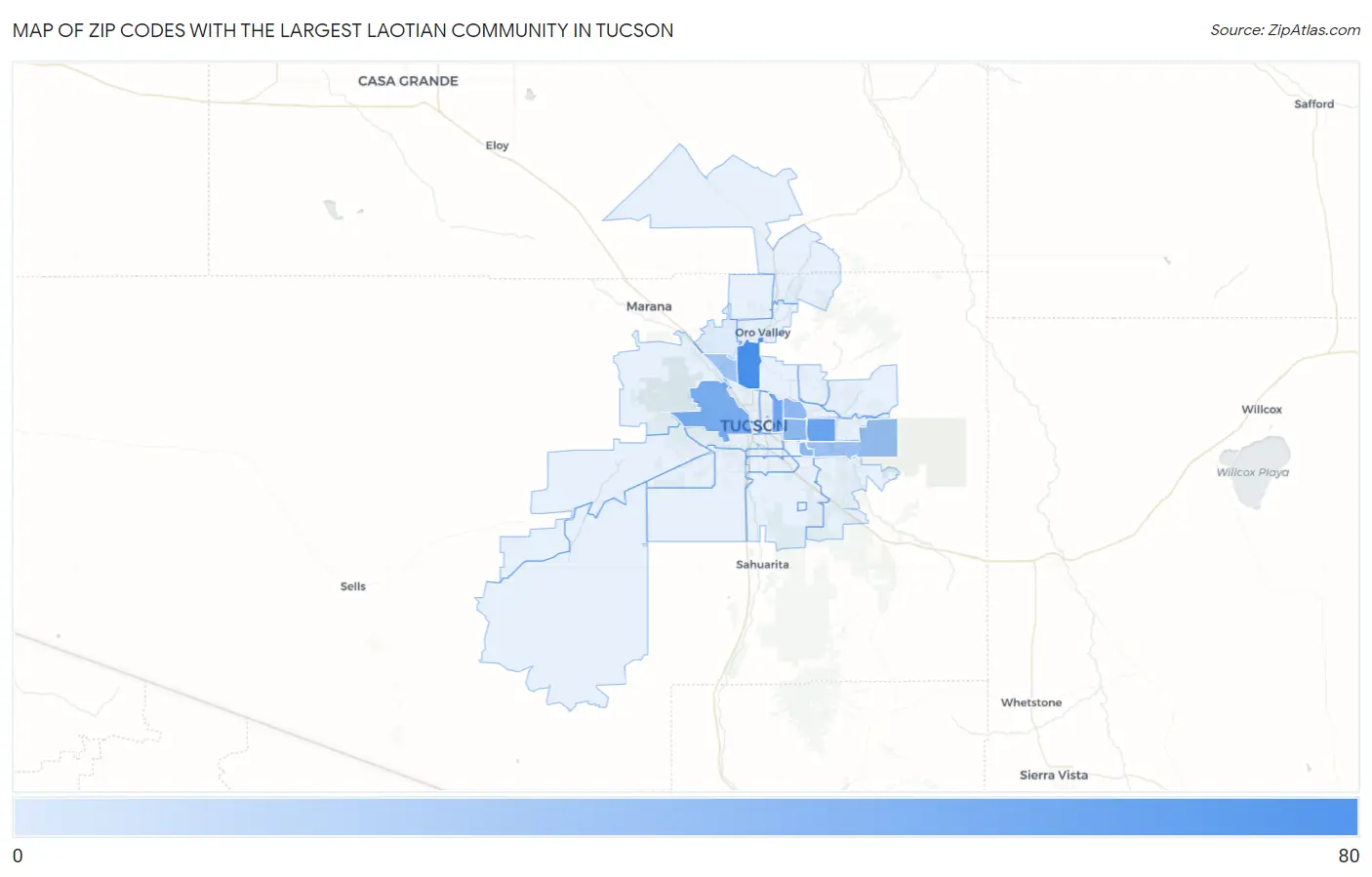 Zip Codes with the Largest Laotian Community in Tucson Map