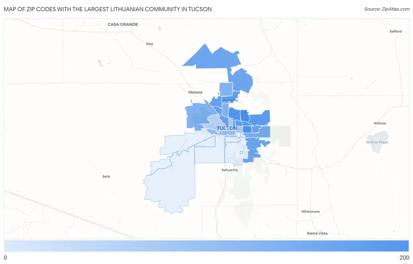 Zip Codes with the Largest Lithuanian Community in Tucson Map
