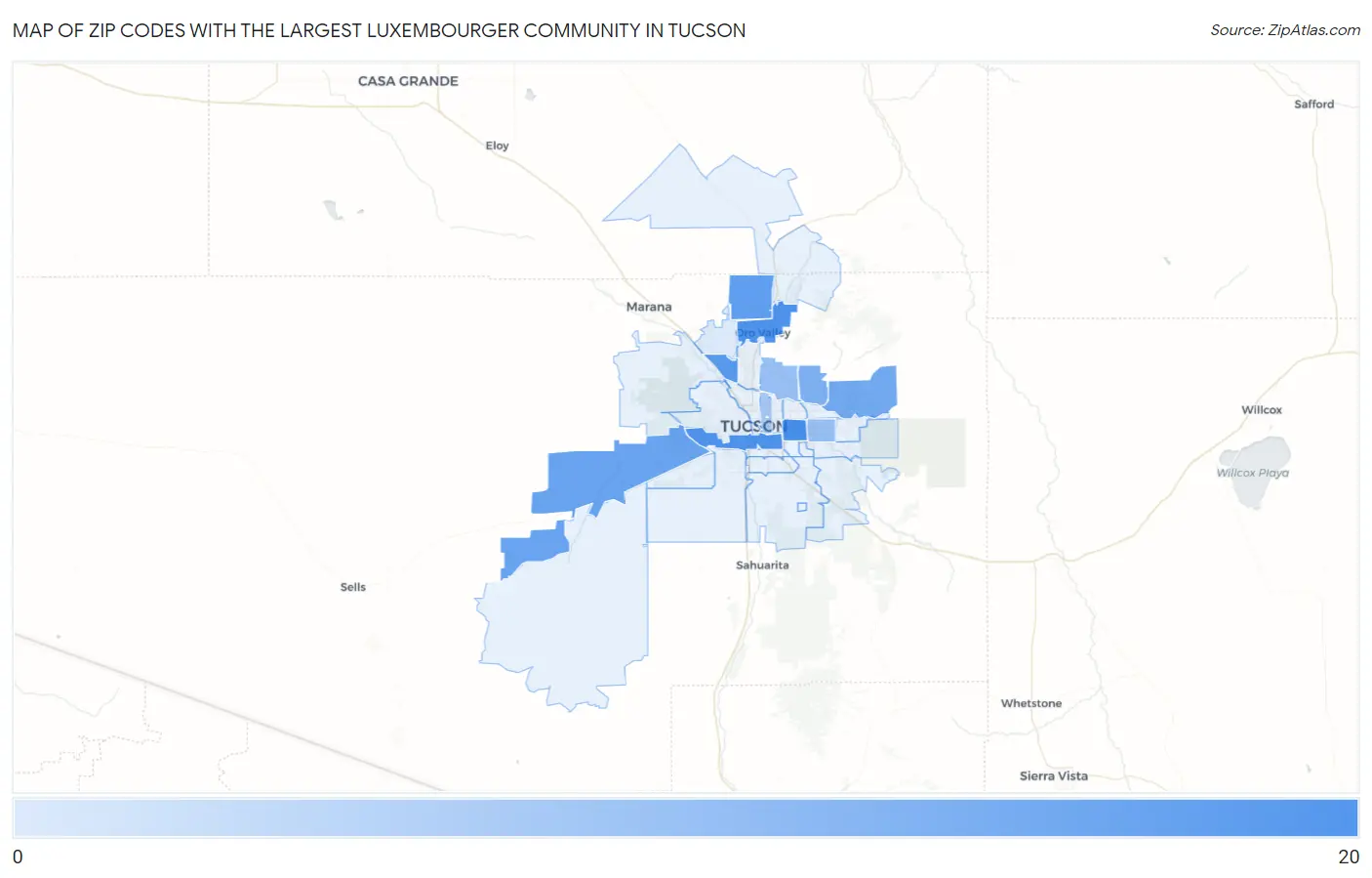 Zip Codes with the Largest Luxembourger Community in Tucson Map
