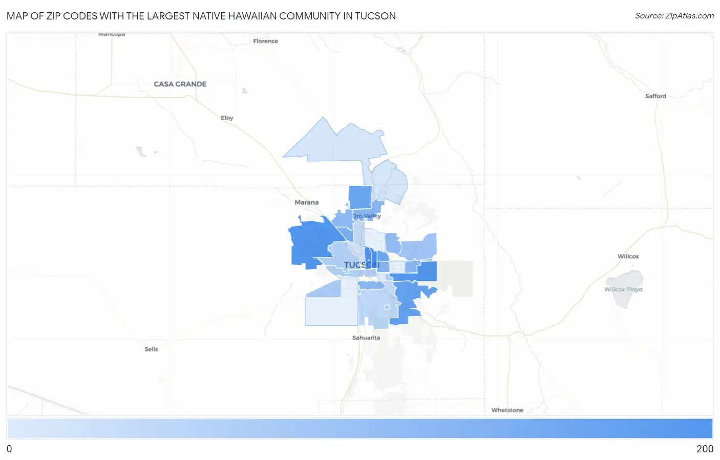 Zip Codes with the Largest Native Hawaiian Community in Tucson Map