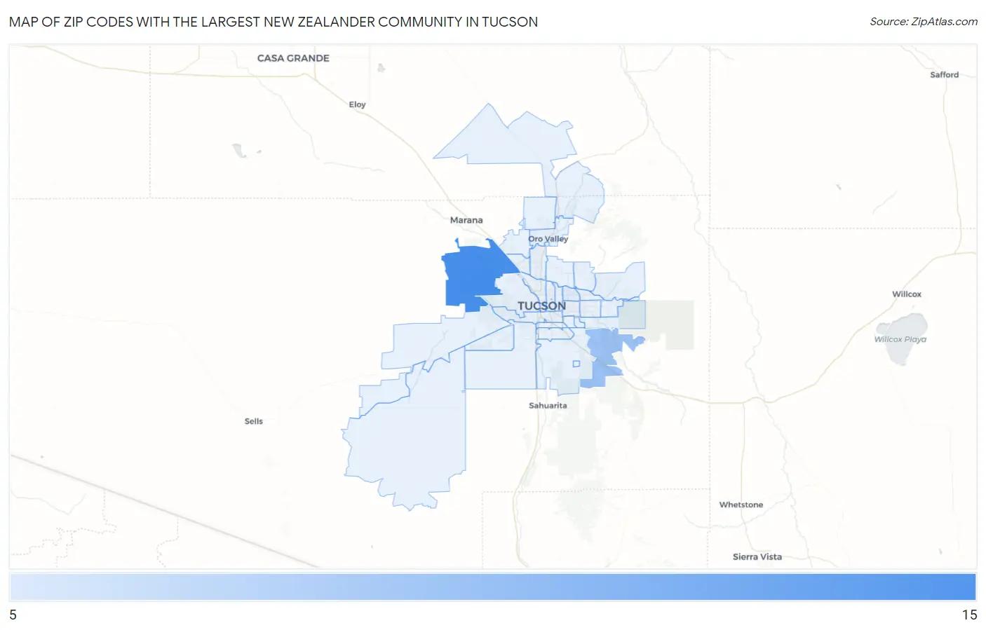 Zip Codes with the Largest New Zealander Community in Tucson Map