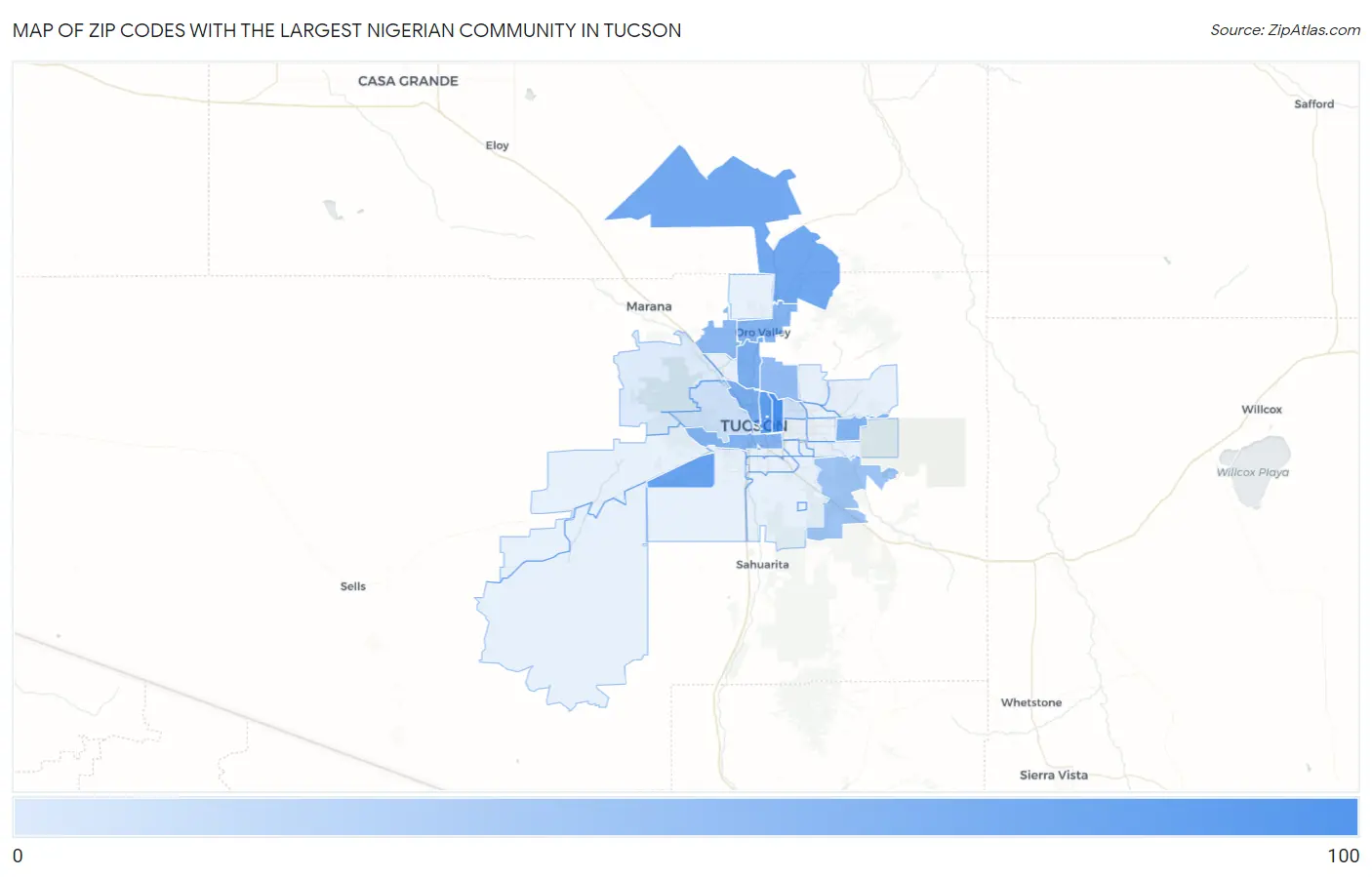 Zip Codes with the Largest Nigerian Community in Tucson Map