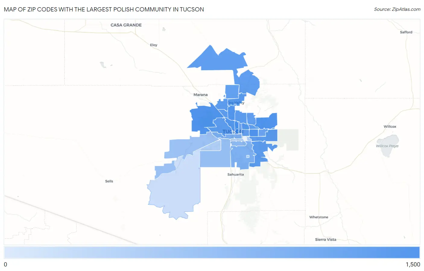 Zip Codes with the Largest Polish Community in Tucson Map