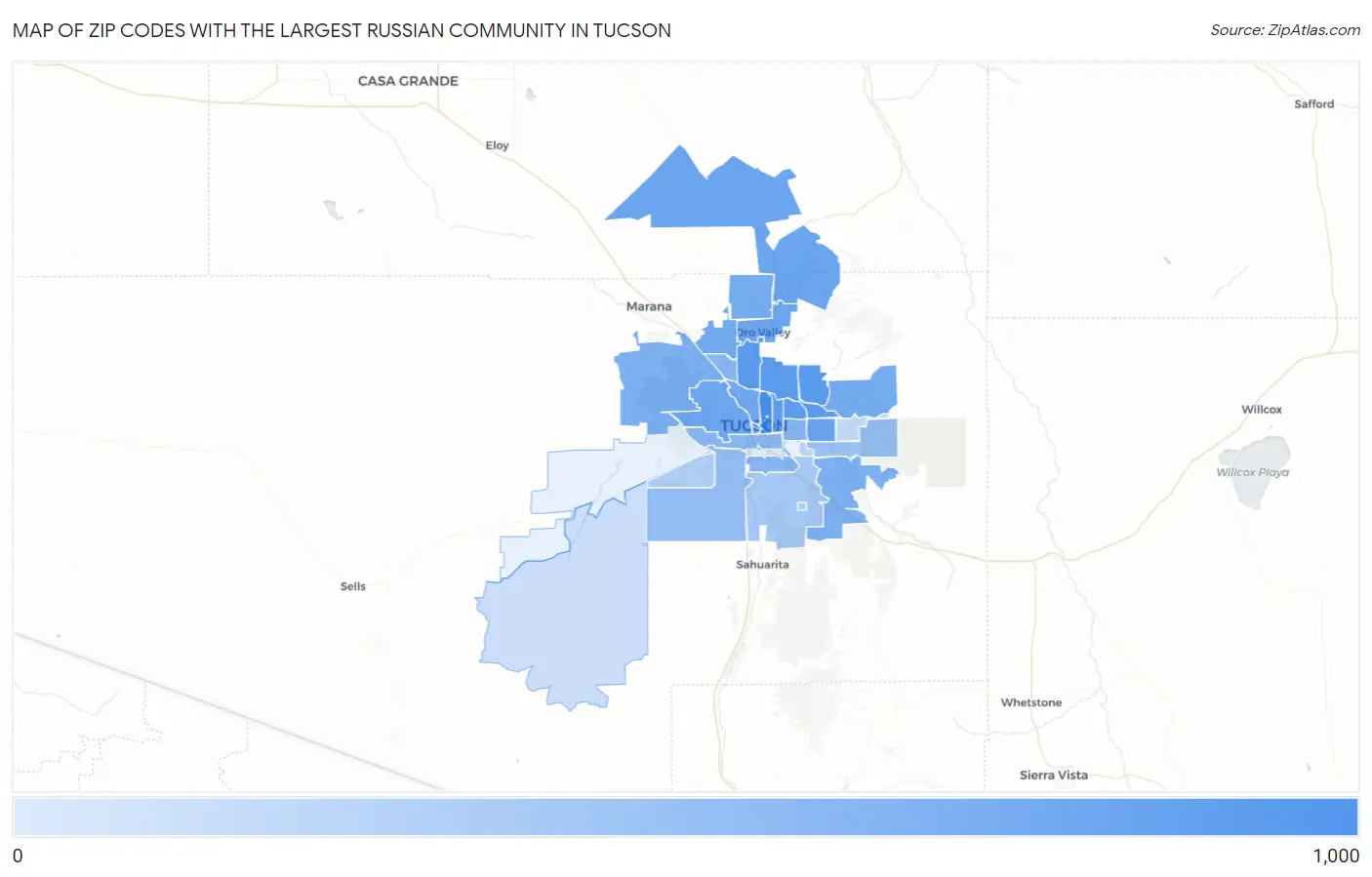 Zip Codes with the Largest Russian Community in Tucson Map