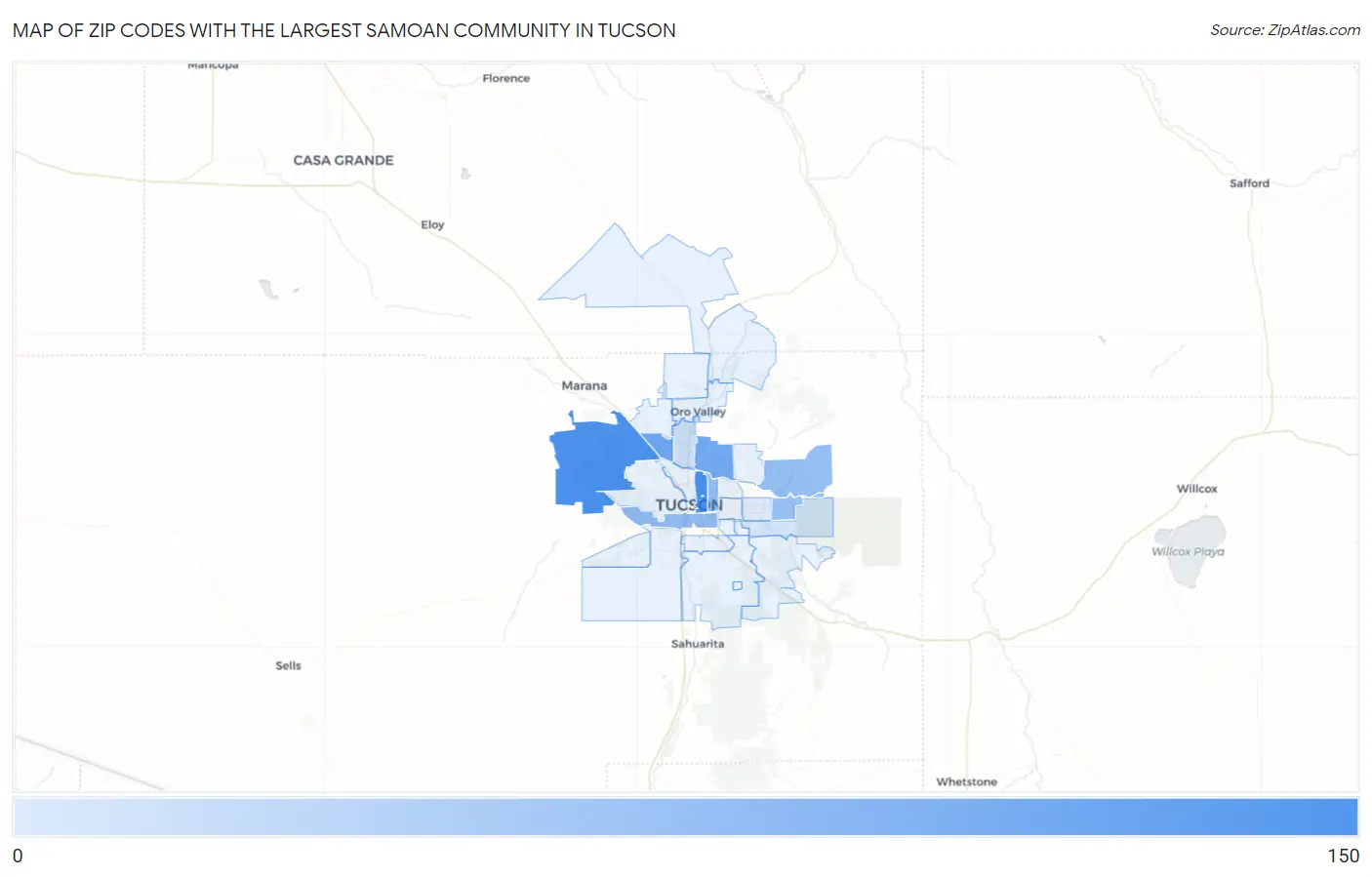 Zip Codes with the Largest Samoan Community in Tucson Map