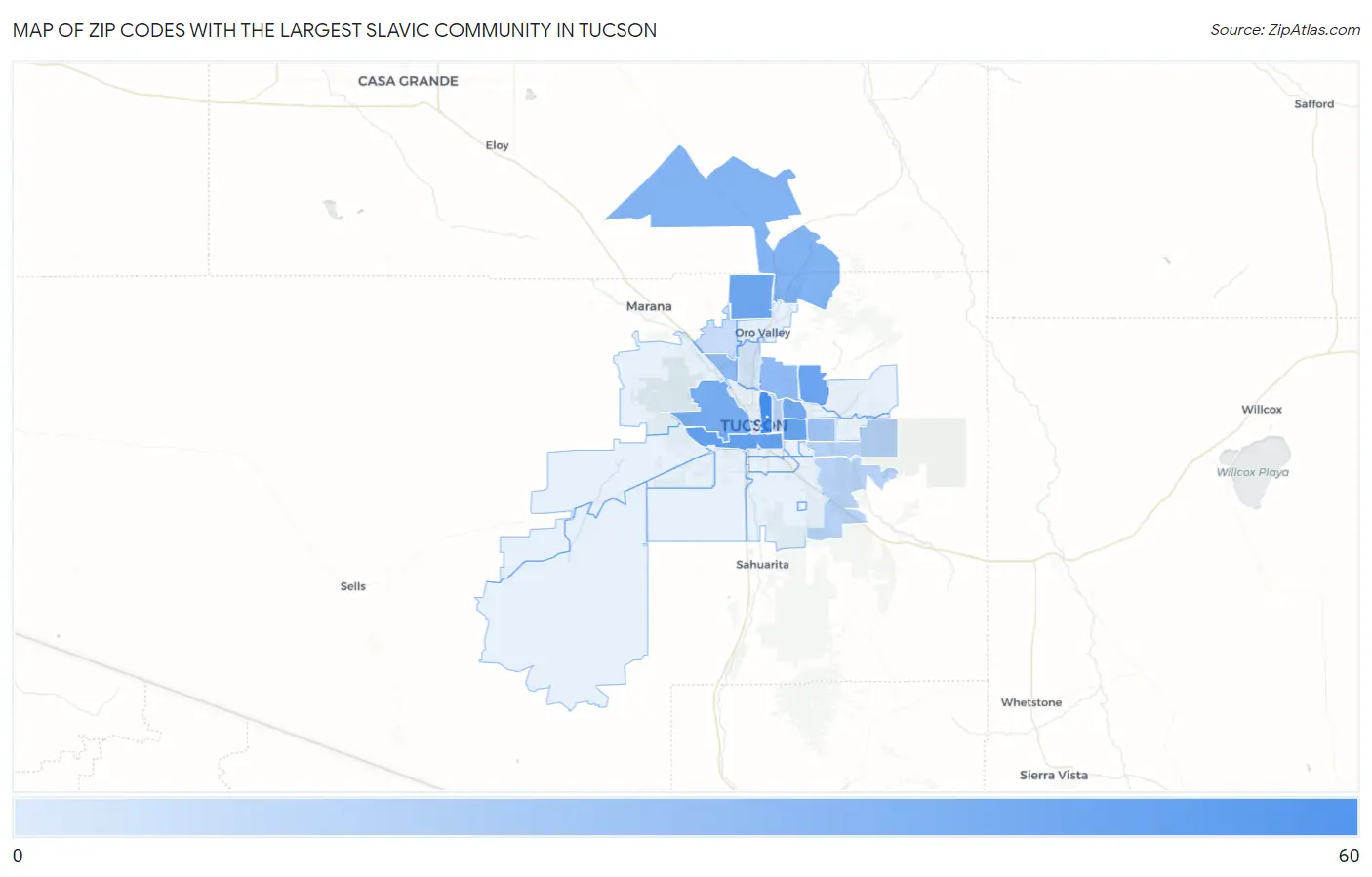 Zip Codes with the Largest Slavic Community in Tucson Map