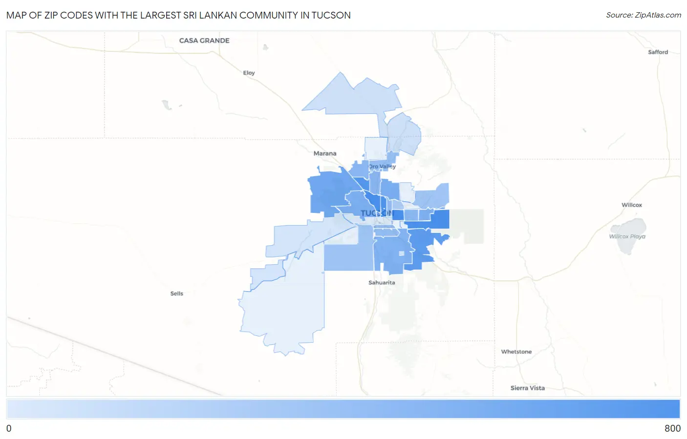 Zip Codes with the Largest Sri Lankan Community in Tucson Map