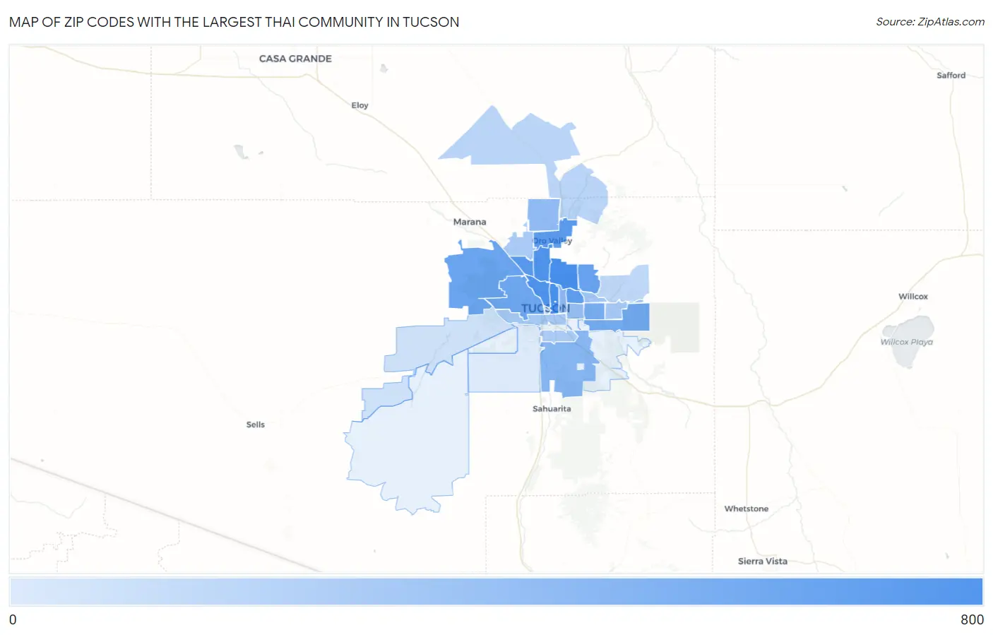 Zip Codes with the Largest Thai Community in Tucson Map
