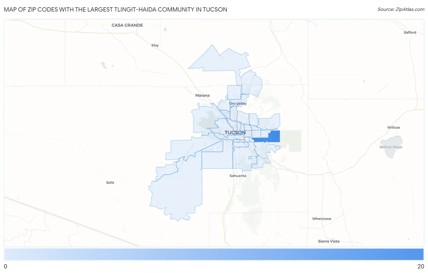Zip Codes with the Largest Tlingit-Haida Community in Tucson Map
