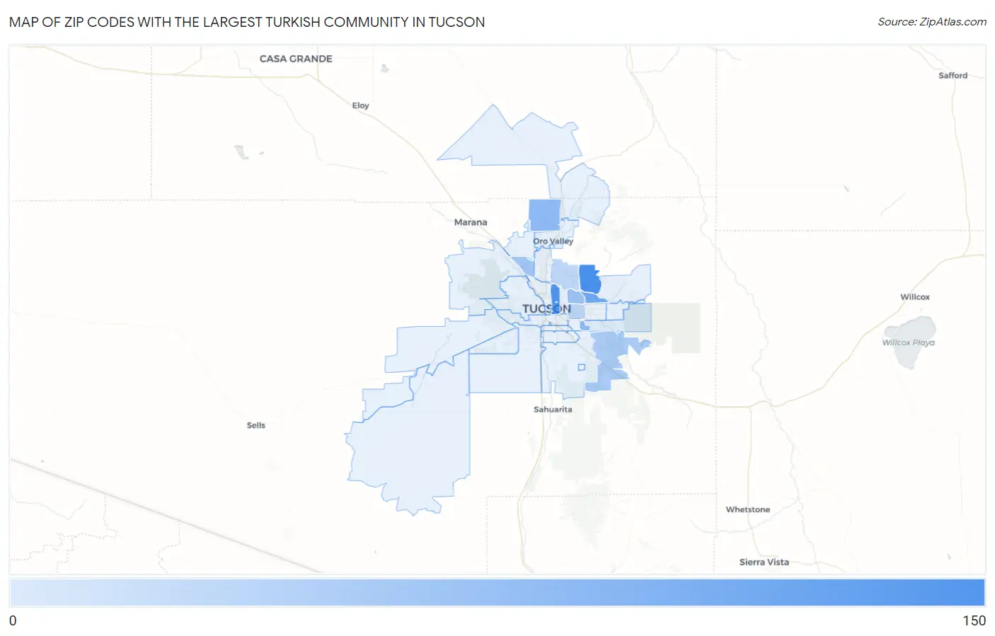 Zip Codes with the Largest Turkish Community in Tucson Map