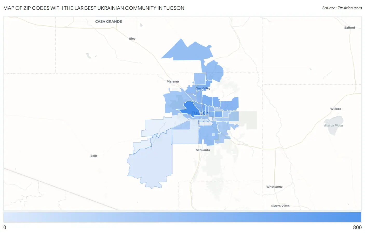 Zip Codes with the Largest Ukrainian Community in Tucson Map