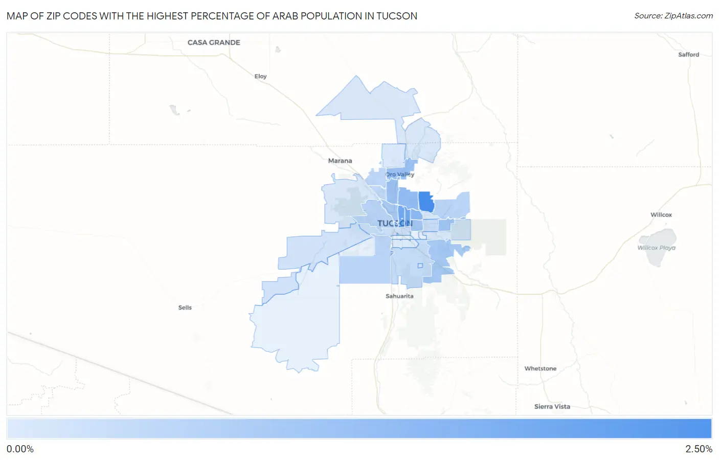 Zip Codes with the Highest Percentage of Arab Population in Tucson Map