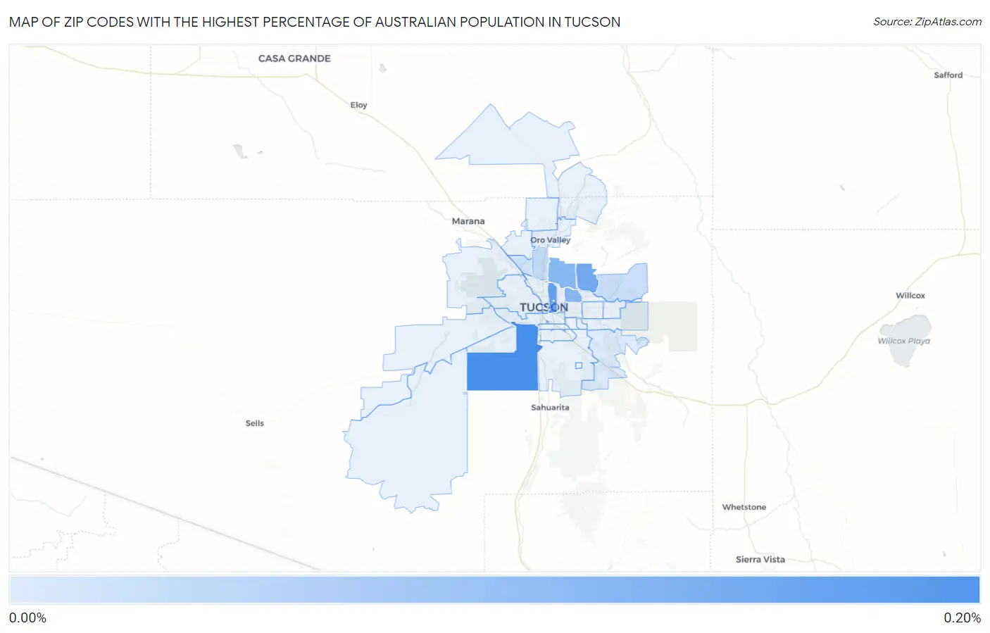 Zip Codes with the Highest Percentage of Australian Population in Tucson Map