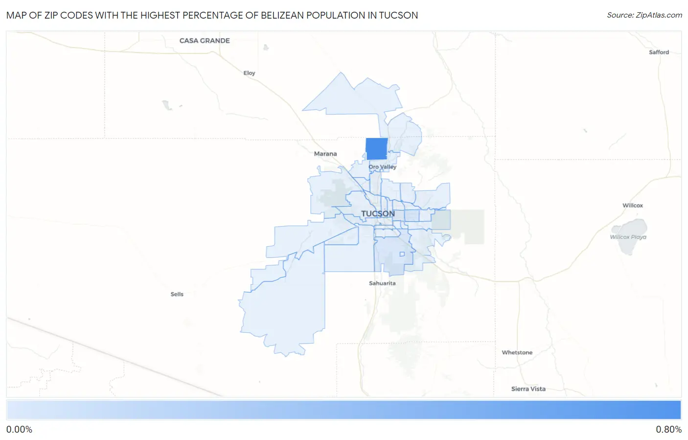 Zip Codes with the Highest Percentage of Belizean Population in Tucson Map