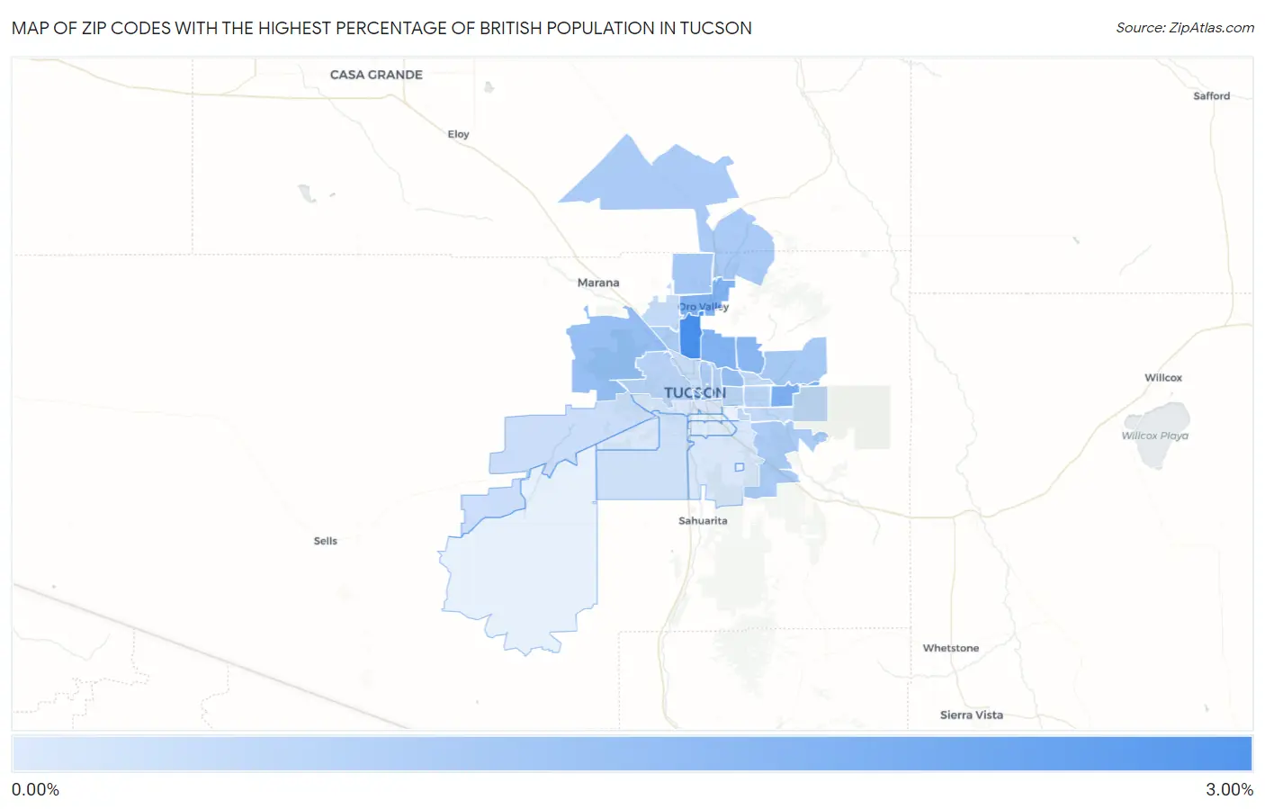 Zip Codes with the Highest Percentage of British Population in Tucson Map