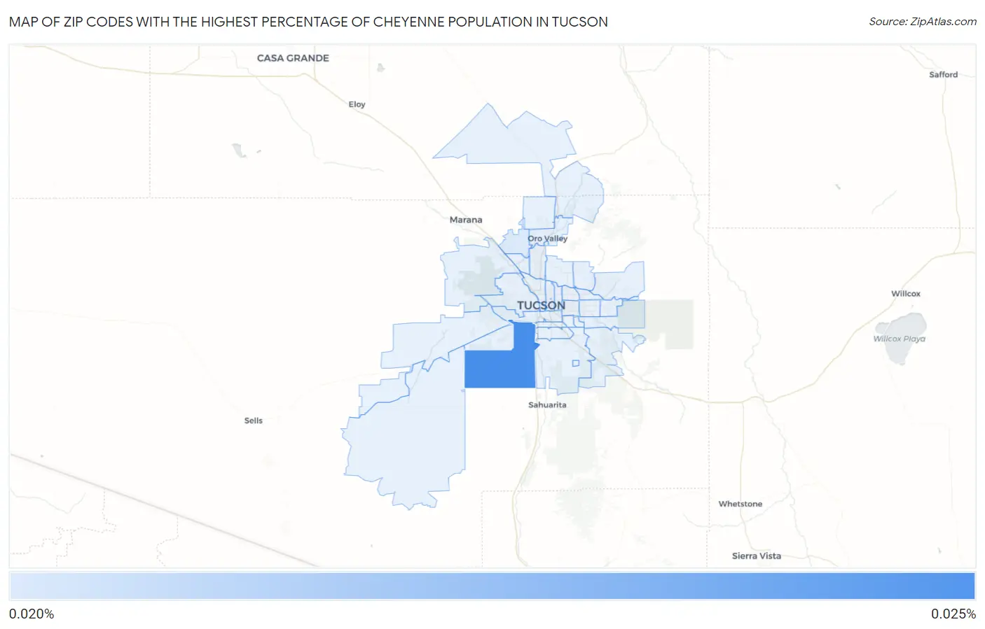 Zip Codes with the Highest Percentage of Cheyenne Population in Tucson Map