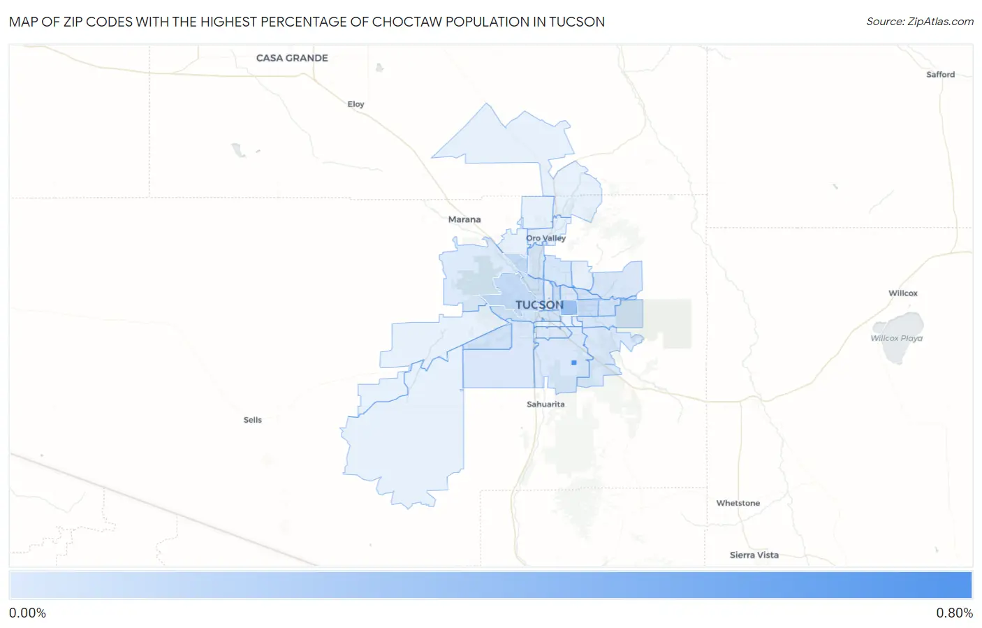 Zip Codes with the Highest Percentage of Choctaw Population in Tucson Map