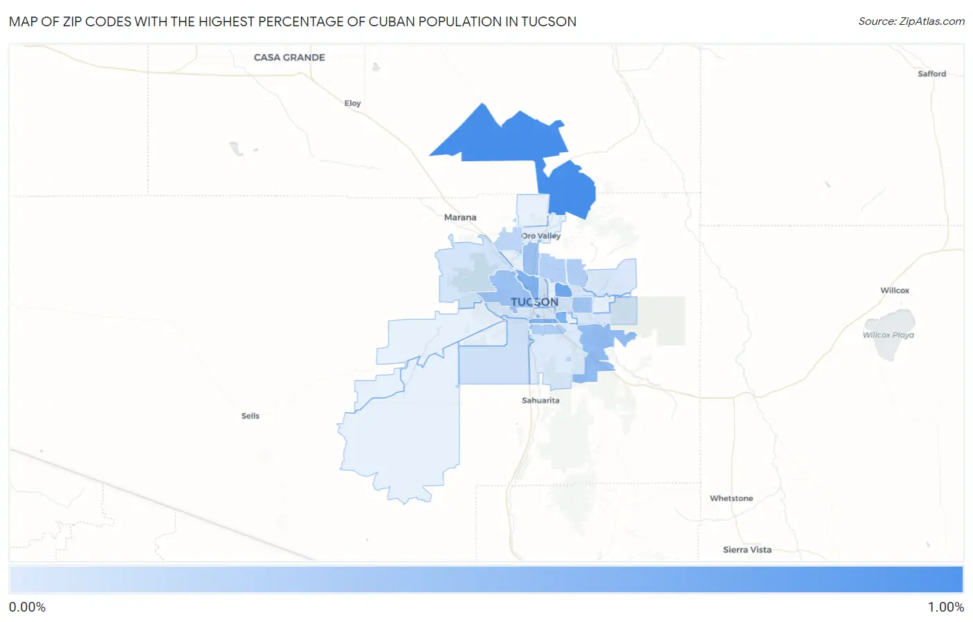 Zip Codes with the Highest Percentage of Cuban Population in Tucson Map
