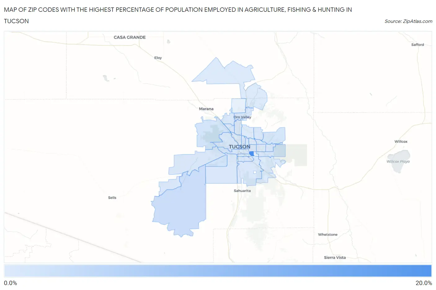 Zip Codes with the Highest Percentage of Population Employed in Agriculture, Fishing & Hunting in Tucson Map