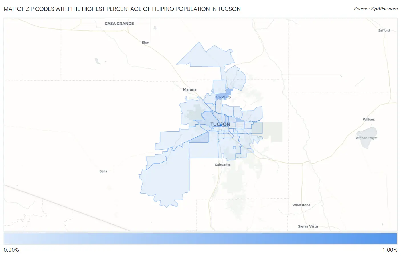Zip Codes with the Highest Percentage of Filipino Population in Tucson Map