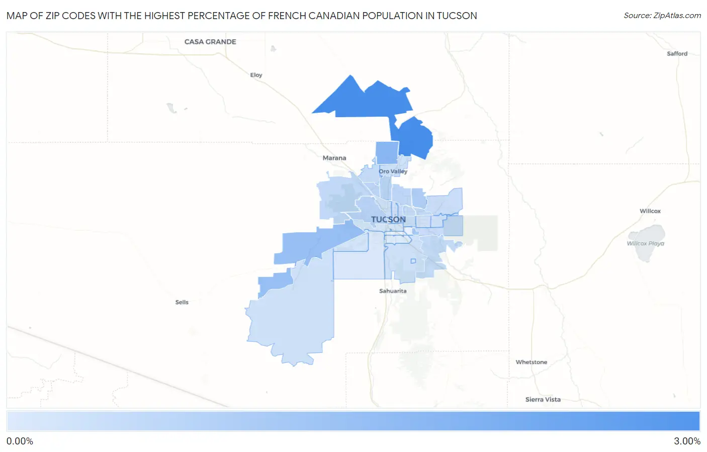 Zip Codes with the Highest Percentage of French Canadian Population in Tucson Map
