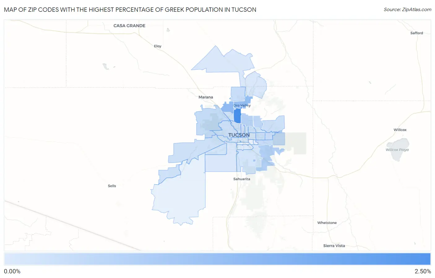 Zip Codes with the Highest Percentage of Greek Population in Tucson Map