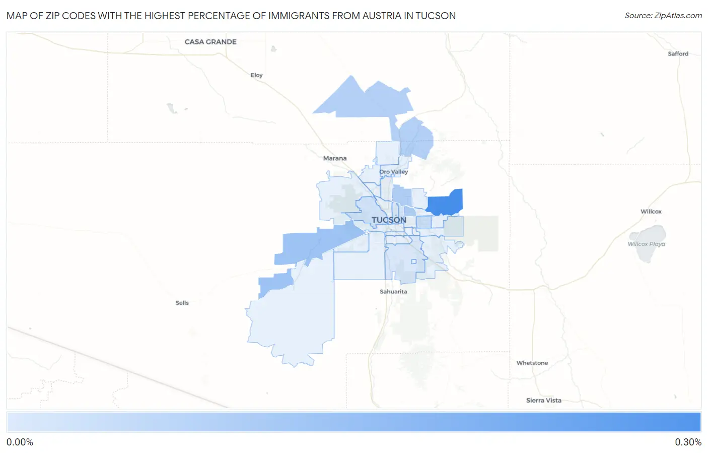 Zip Codes with the Highest Percentage of Immigrants from Austria in Tucson Map