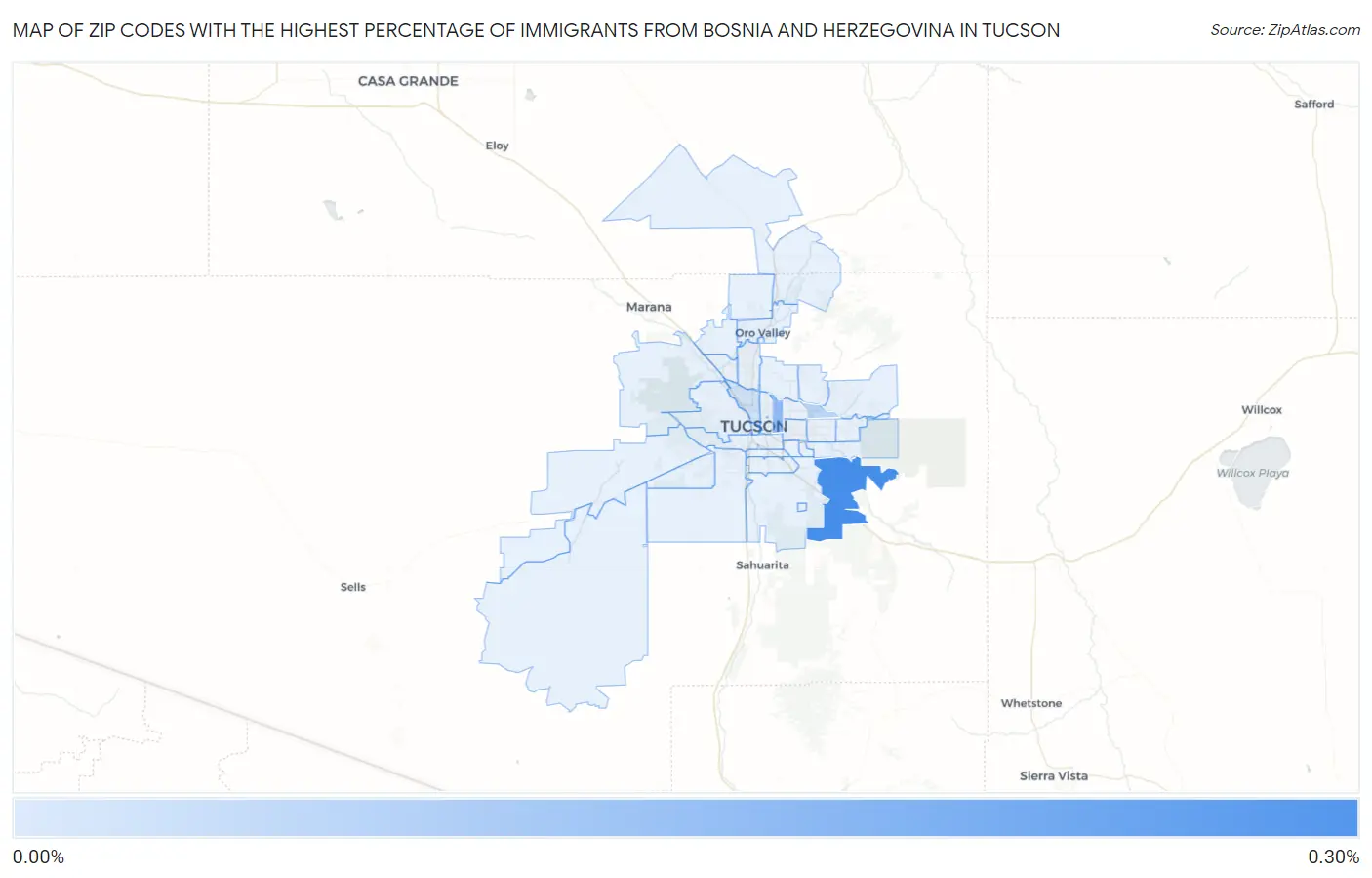 Zip Codes with the Highest Percentage of Immigrants from Bosnia and Herzegovina in Tucson Map