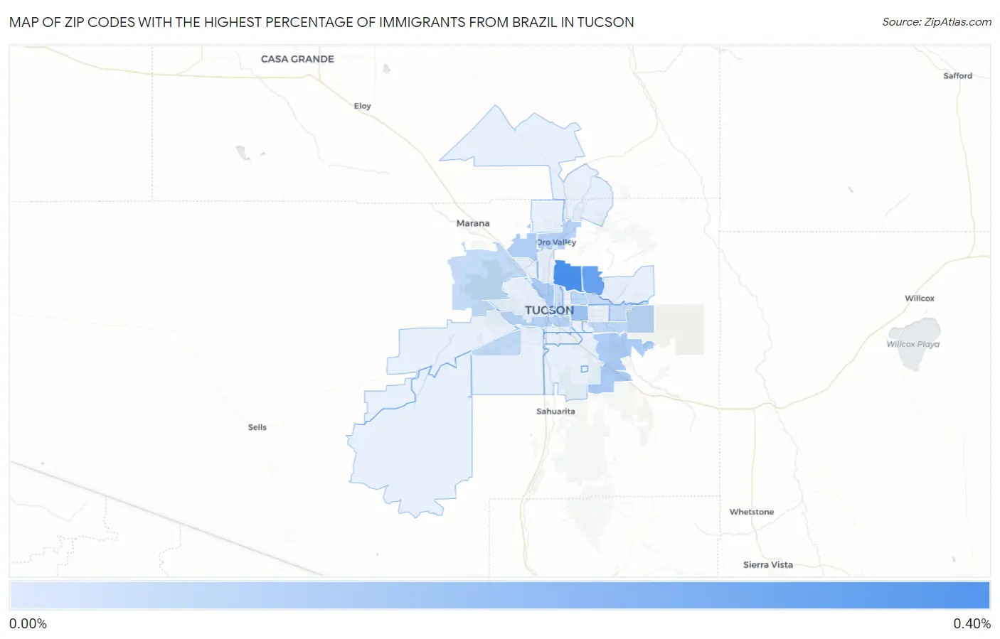 Zip Codes with the Highest Percentage of Immigrants from Brazil in Tucson Map