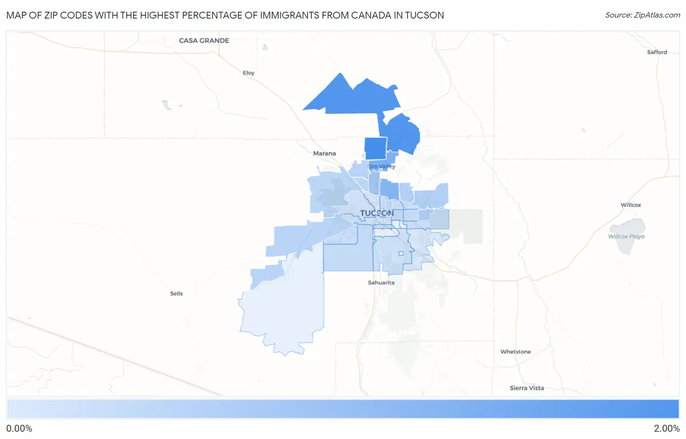 Zip Codes with the Highest Percentage of Immigrants from Canada in Tucson Map