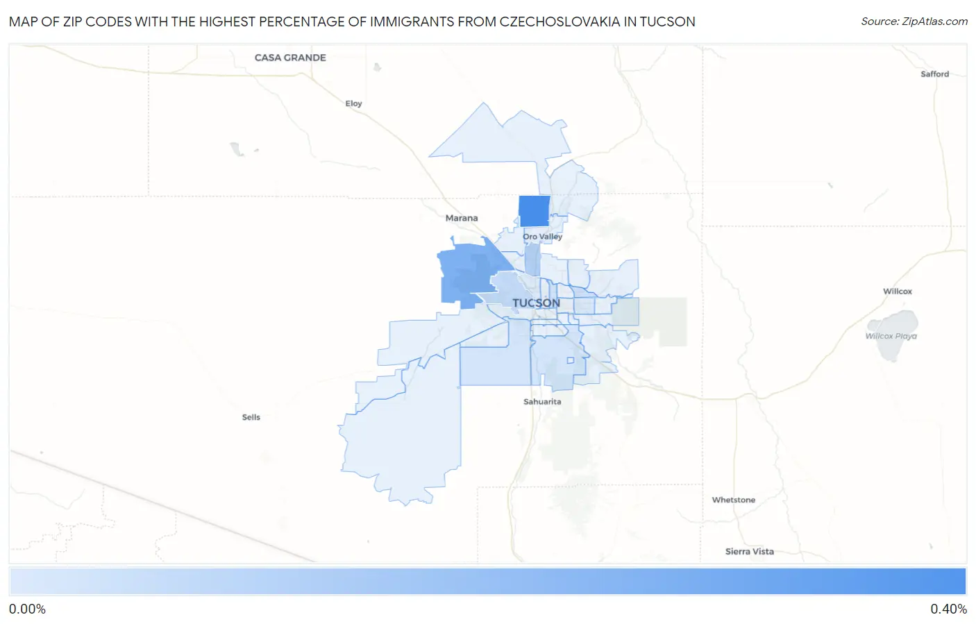 Zip Codes with the Highest Percentage of Immigrants from Czechoslovakia in Tucson Map