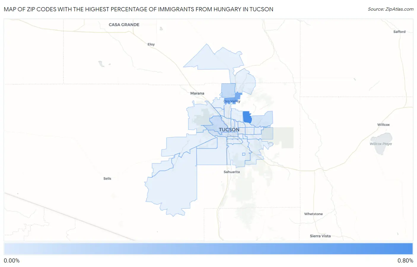Zip Codes with the Highest Percentage of Immigrants from Hungary in Tucson Map