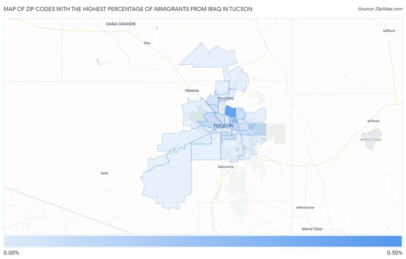Zip Codes with the Highest Percentage of Immigrants from Iraq in Tucson Map