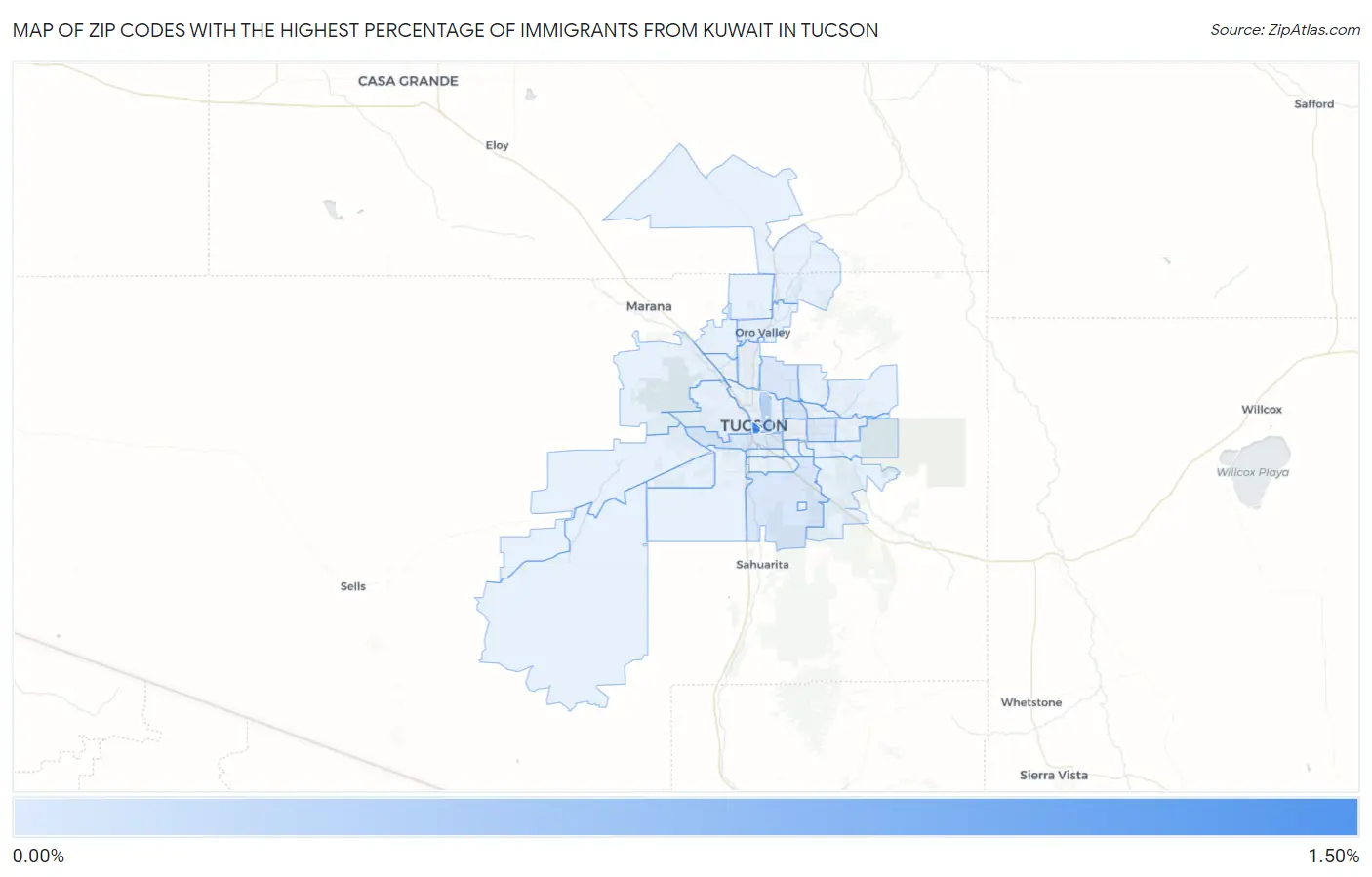 Zip Codes with the Highest Percentage of Immigrants from Kuwait in Tucson Map
