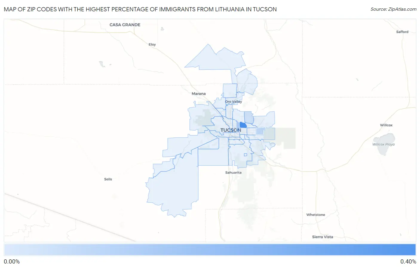 Zip Codes with the Highest Percentage of Immigrants from Lithuania in Tucson Map