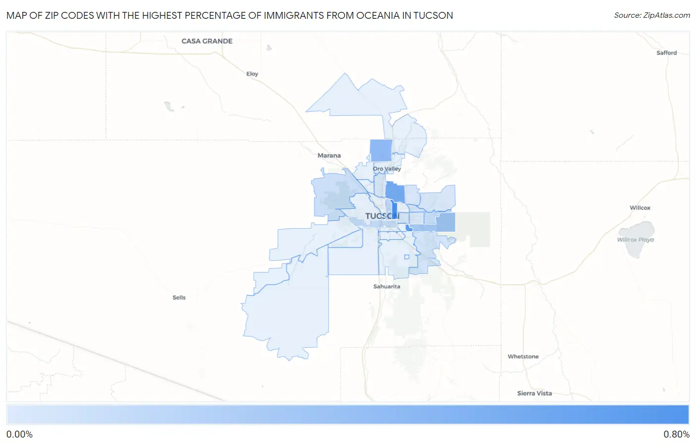 Zip Codes with the Highest Percentage of Immigrants from Oceania in Tucson Map