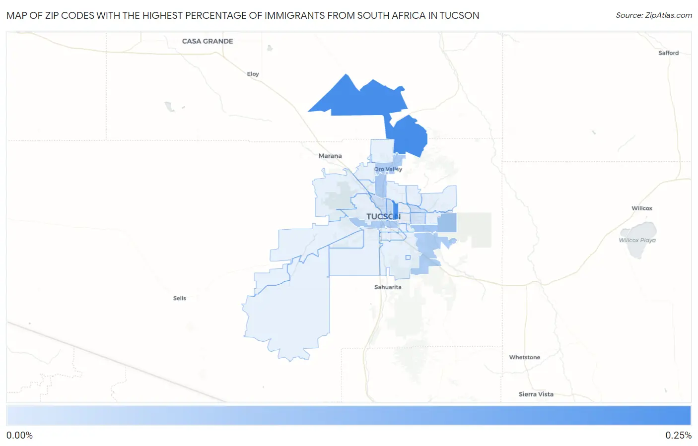 Zip Codes with the Highest Percentage of Immigrants from South Africa in Tucson Map